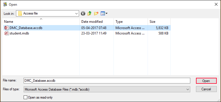 add corrupted Access .accdb or mdb file