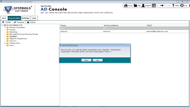 Delete organization unit from Active Directory(AD)Console System