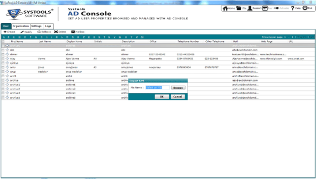 import generated users CSV file