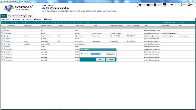 Modify user by Active Directory Console Software