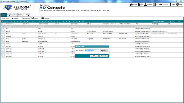 Import the generated CSV file by AD console