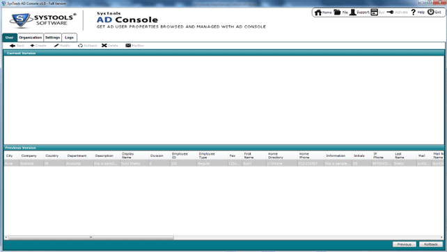 display data selected to roll-back