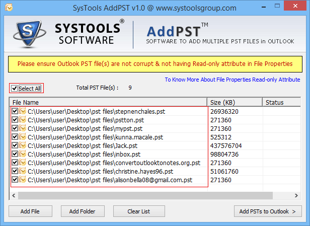 select PST file