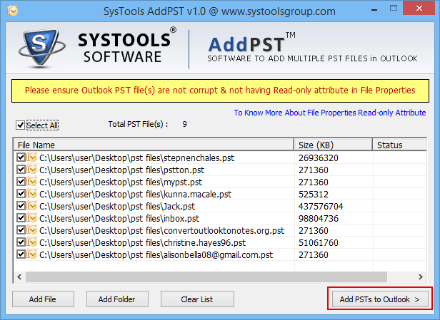 Add PSTs to Outlook