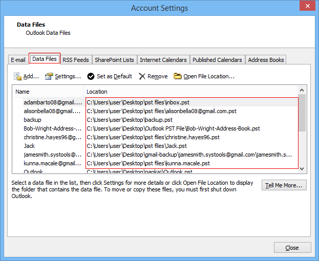 click on data file