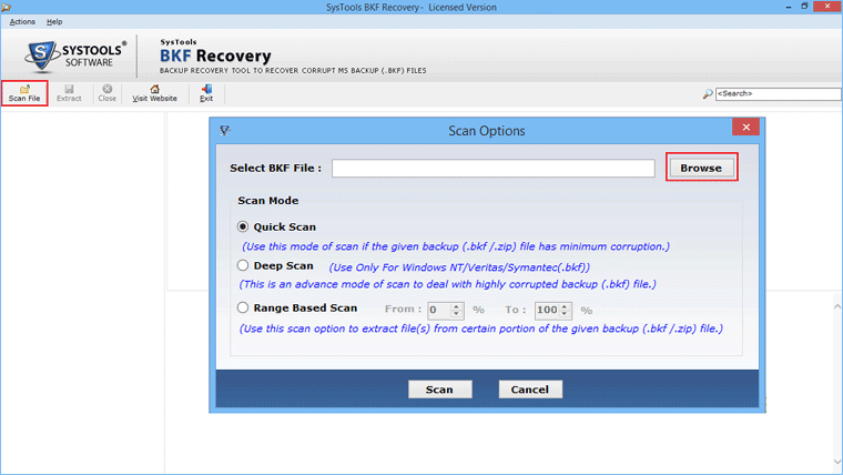 scan & recover bkf file