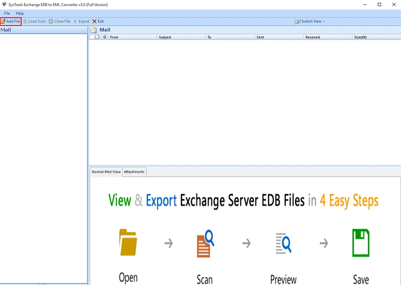 Open EDB file to eml exporter