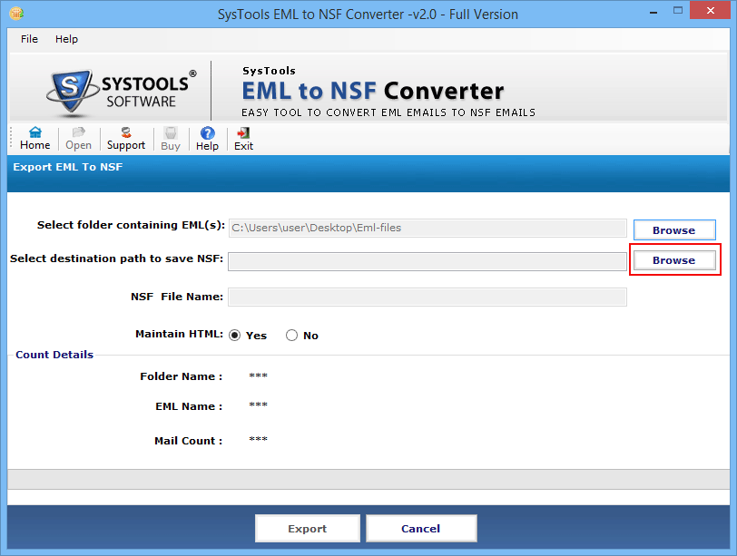 Select destination path 