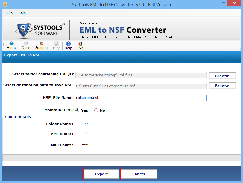 Select Export Option 