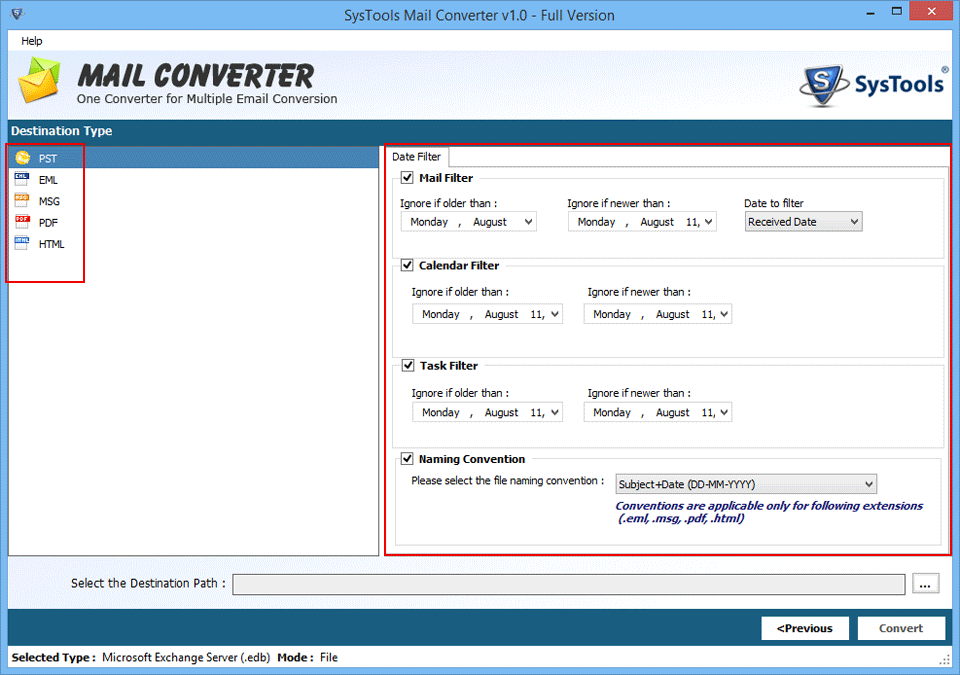 multiple filters in Email converter tool