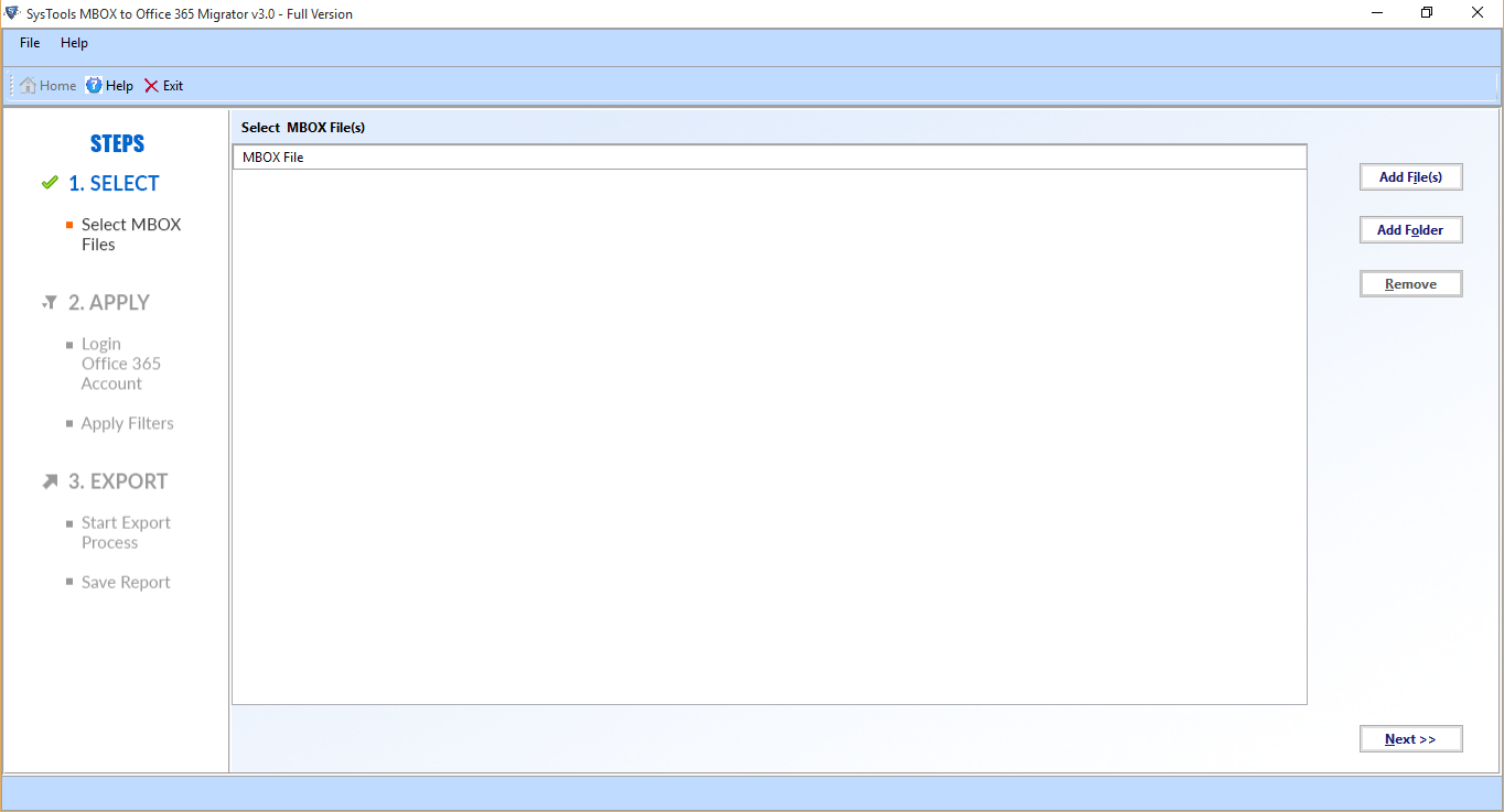 Launch mbox to office 365 migrator to import files