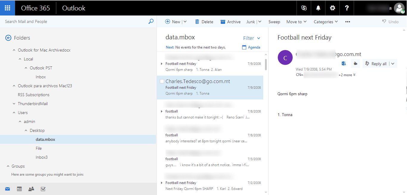 view exported mbox files in office 365
