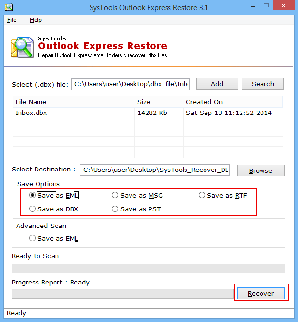 Recover DBX in Different file formats