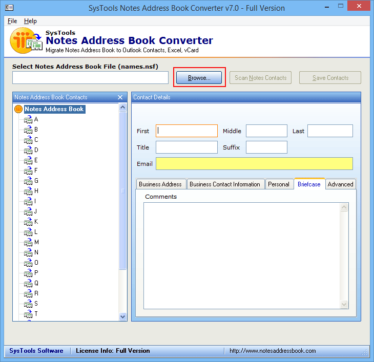 Browse the Lotus Notes contacts file