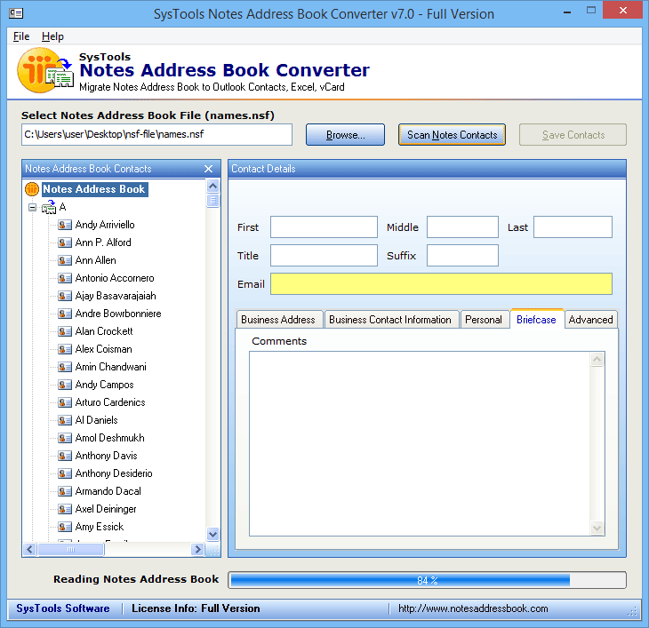 notes contacts export scanning