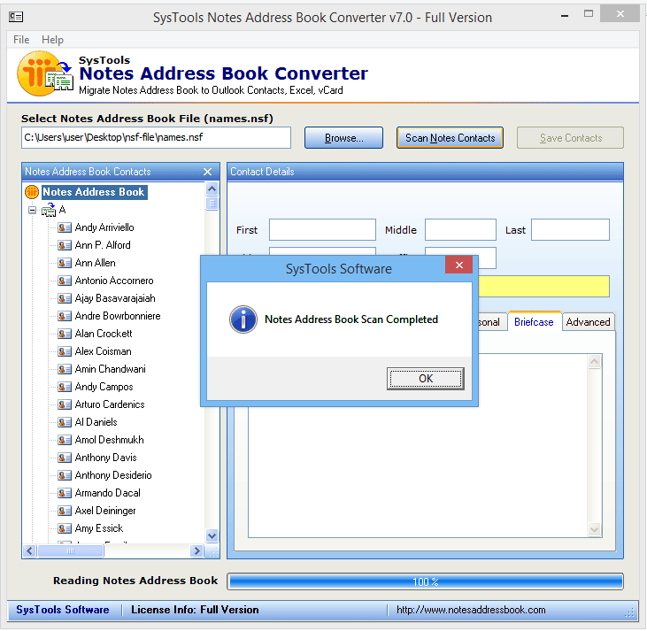 Notes Address Book Scan Completed