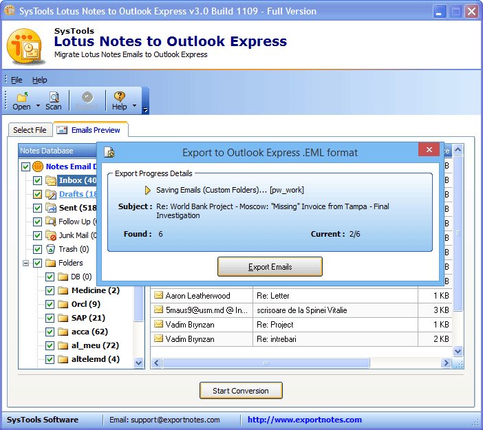 status of lotus notes emails