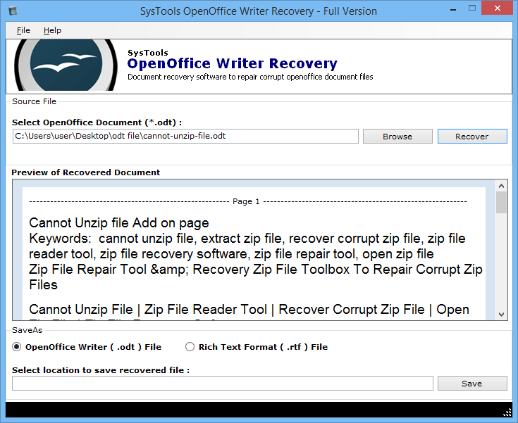 preview restored odt file