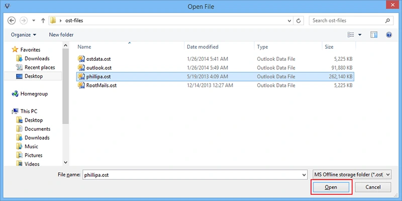 Browse file for ost to thunderbird conversion