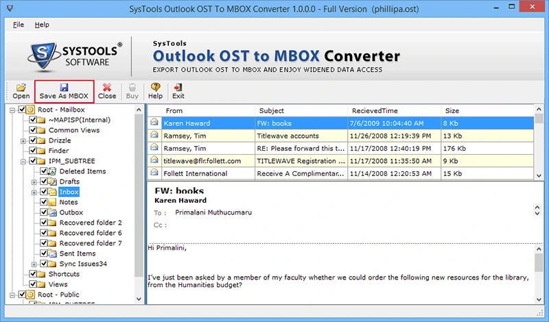 save the ost file as mbox