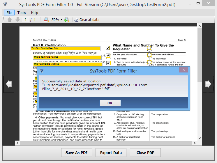 fill PDF Document Successfully