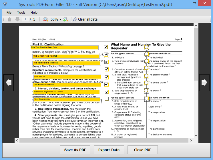 Fill PDF form by PDF File form Filler software