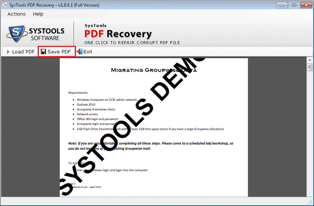 click on Save PDF button