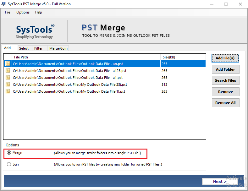 merge two pst files