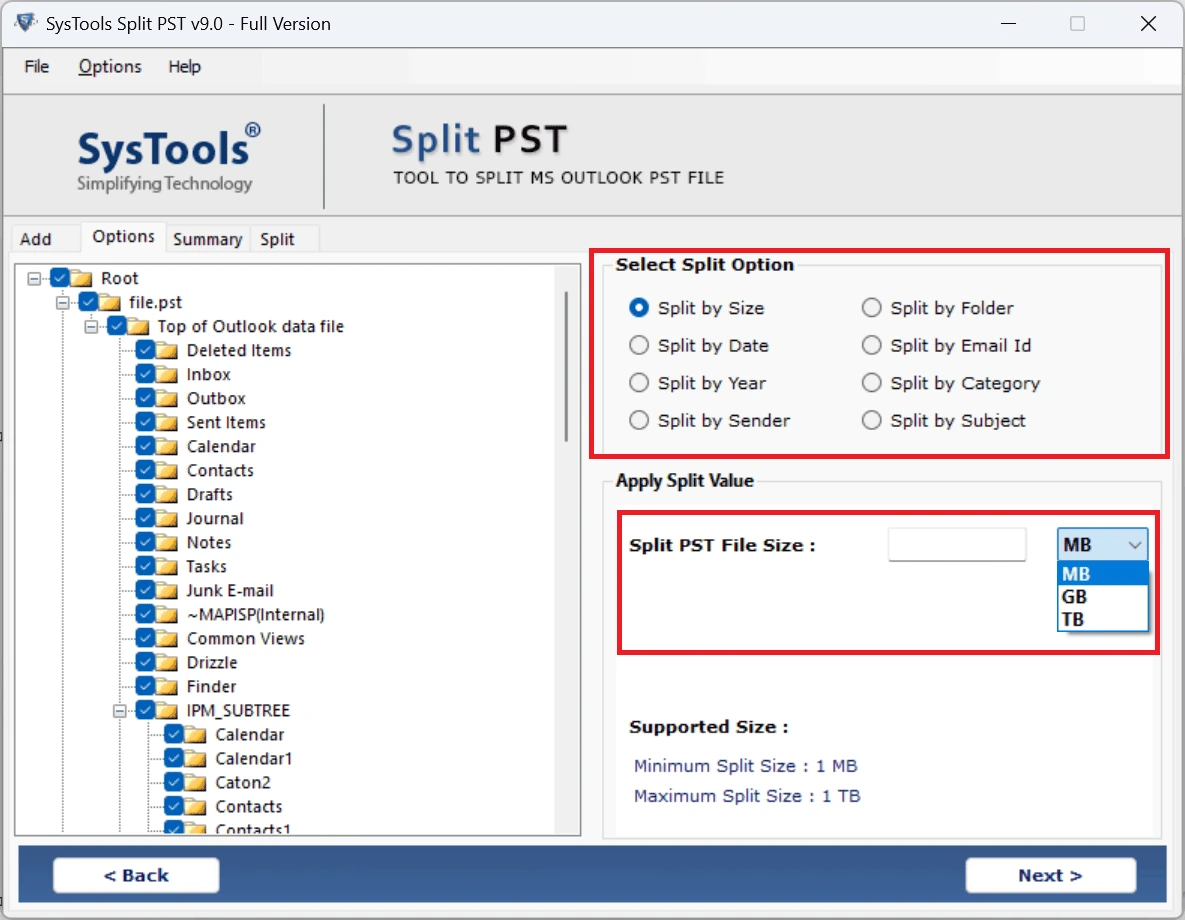 Download PST splitter