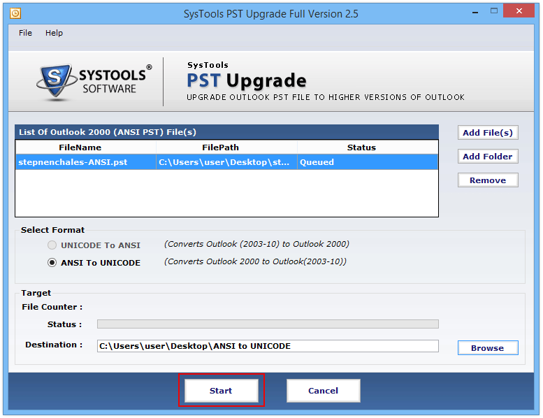 start updating PST file to ANSI