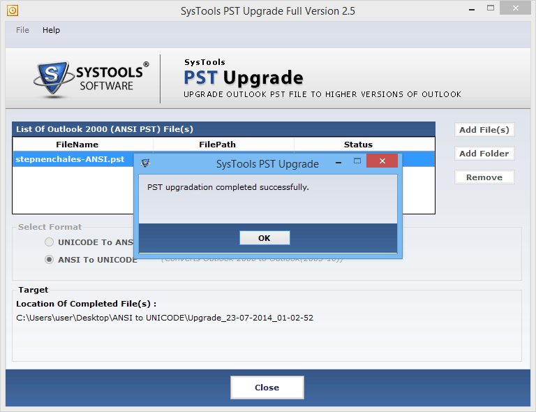 PST file to ANSI PST or Unicode PST