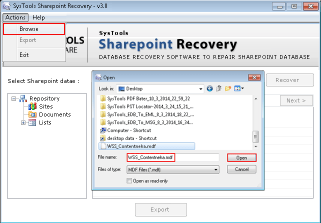 MDF file Recovery