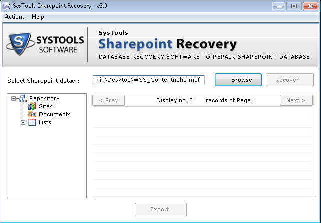 Select sharepoint file to repair