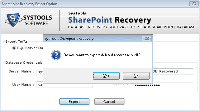 option to export restored sharepoint file