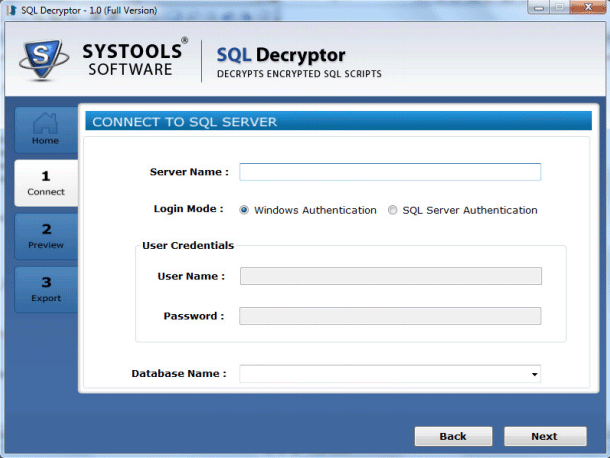 connect to sql server page