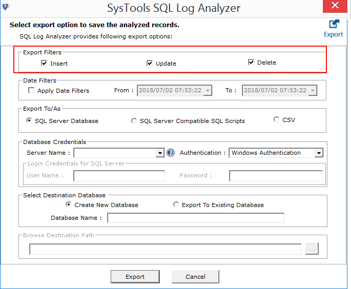 store the export report file locally