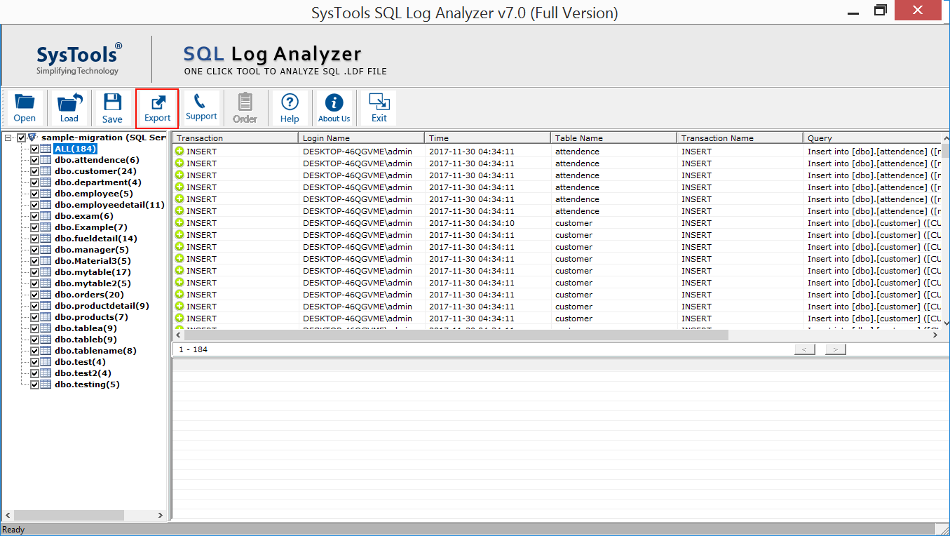 SQL Log Analyzer – Open, View, Read & Export Transactions Log (LDF) Files