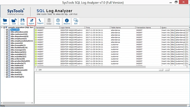 export log file