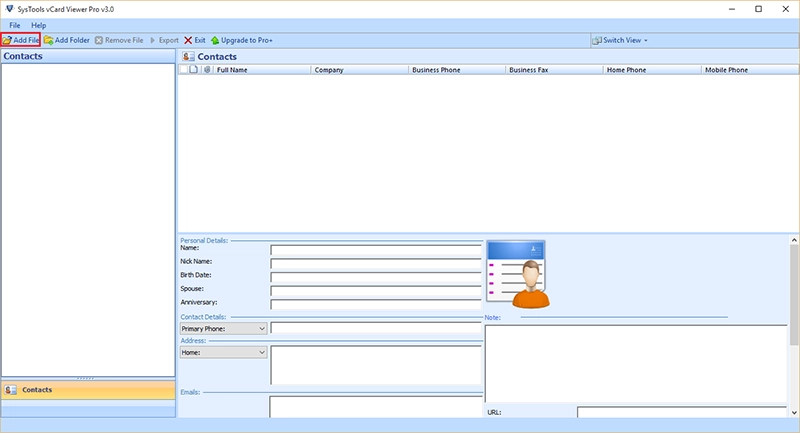 instal vcf file migration utility to move vcard to pst