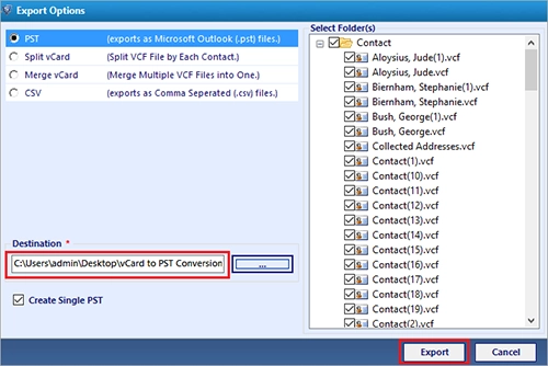 convert vCard to PST