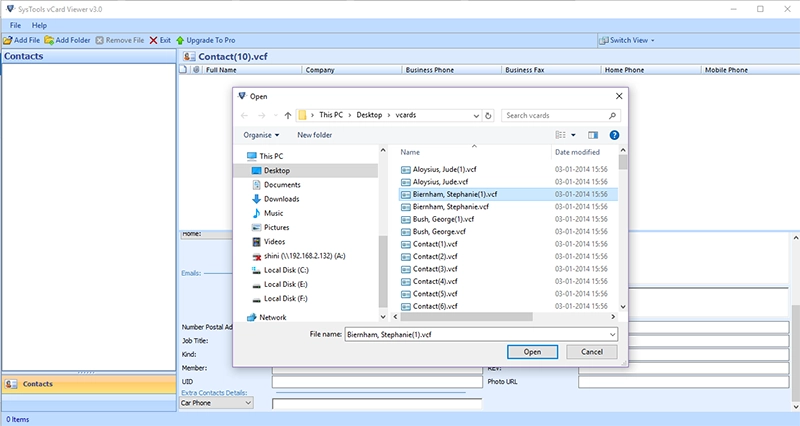 view all contacts in vcf file using VCF Viewer freeware
