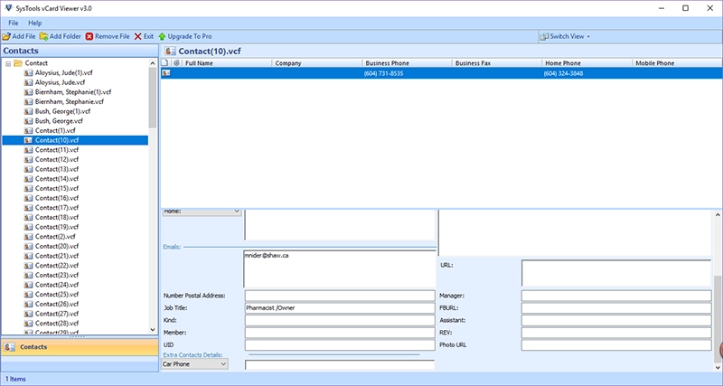 vcard file reader to view vcard file