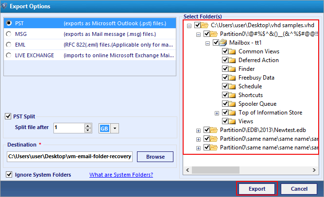 way to Exporting Folder