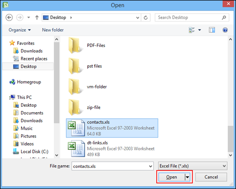 transfer excel spreadsheet to outlook contacts
