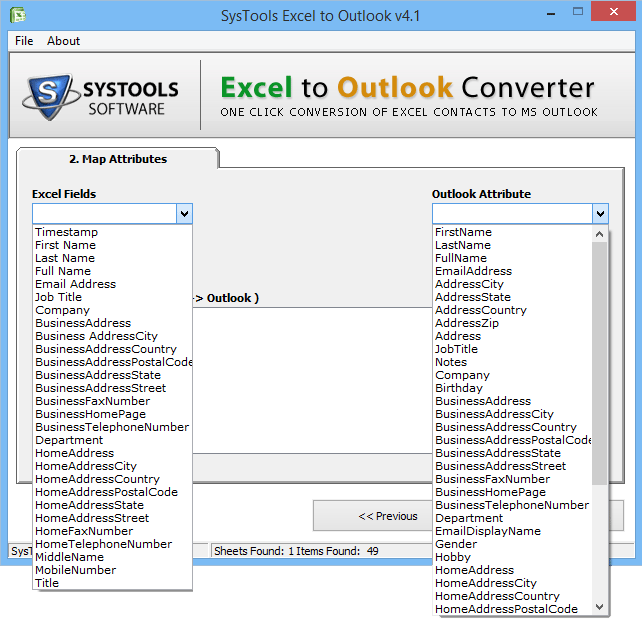 Mapping of fields in Excel contacts to Outlook PST