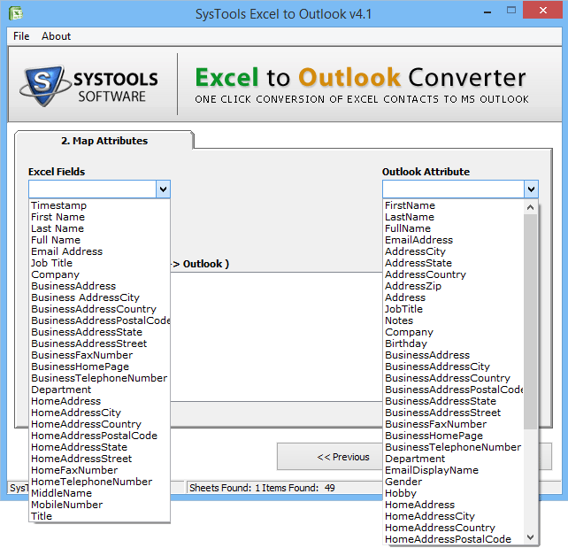 Mapping of fields in Excel contacts to Outlook PST