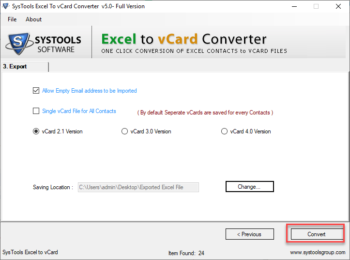 XLS/XLSX to vCard conversion